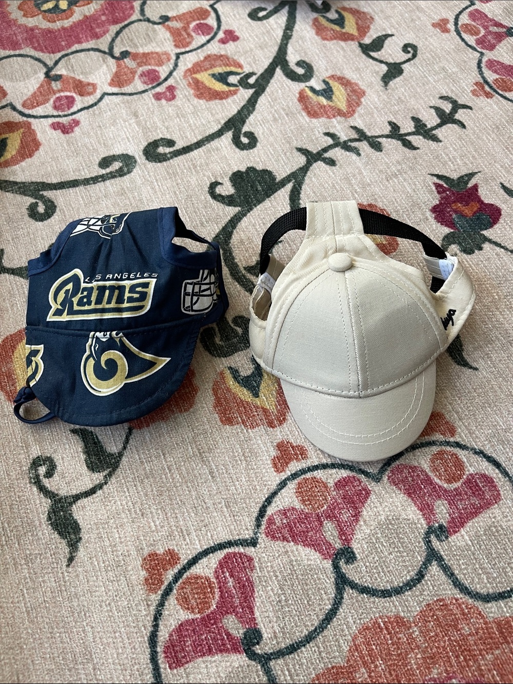 Los Angeles Rams Navy Pet Cap + Cream Adjustable Dog Hat Duo